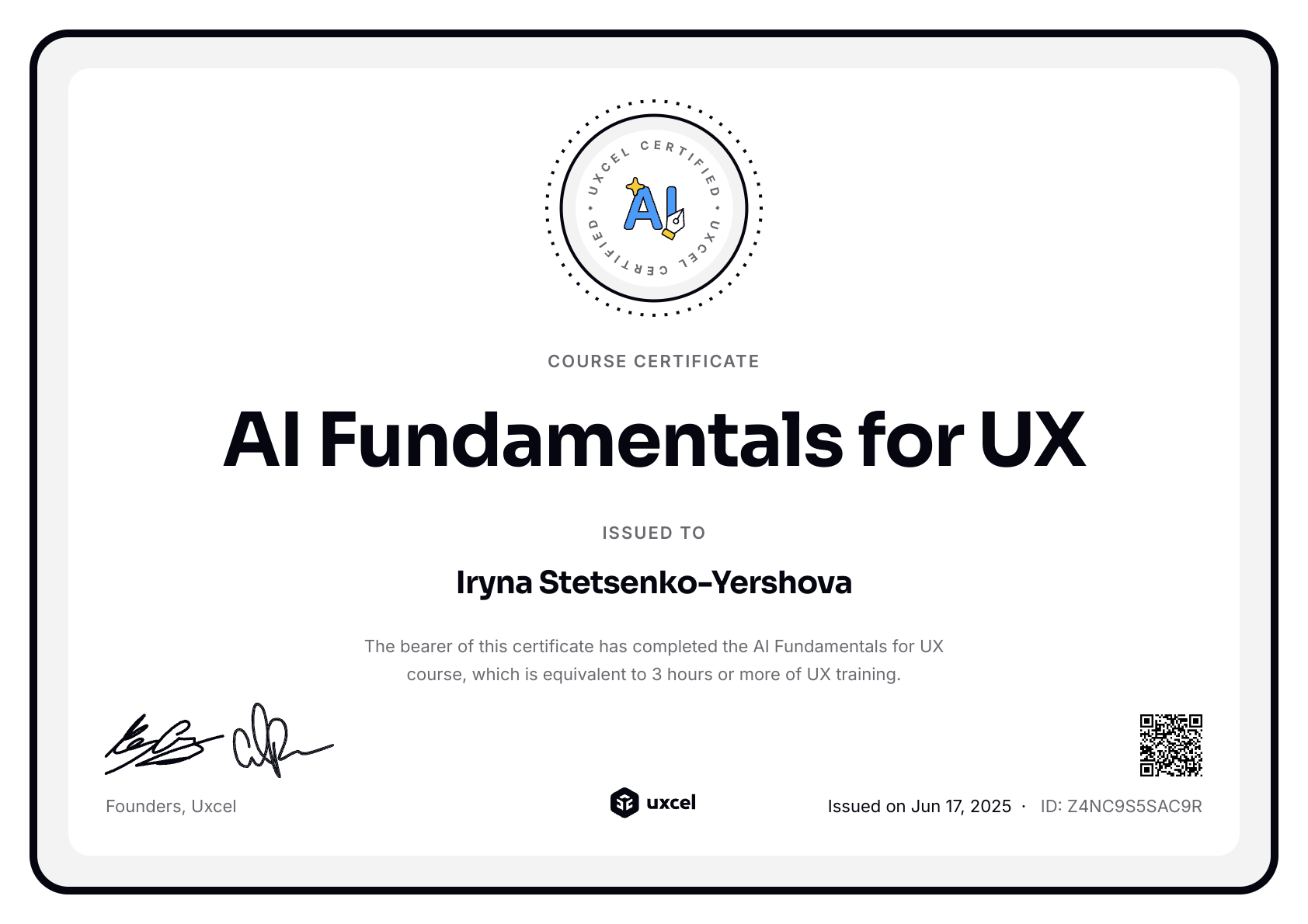 EirinDesign's certificate